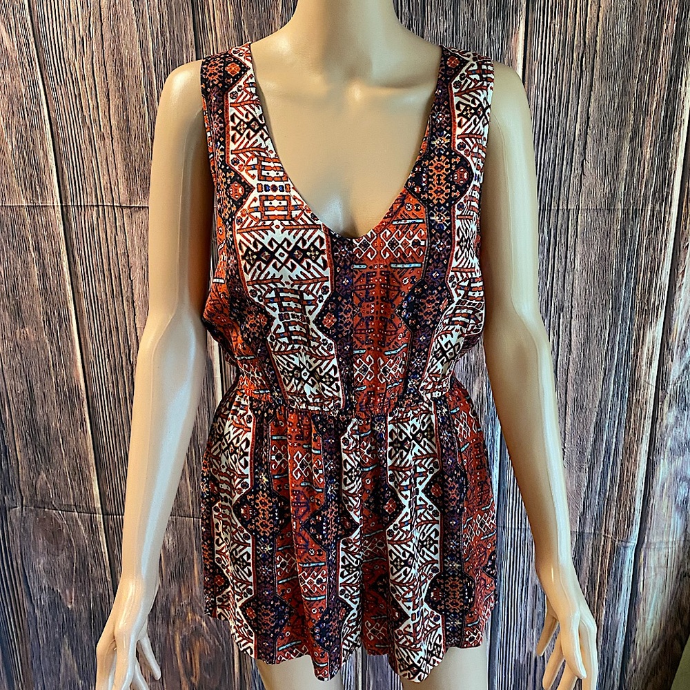 Forever 21 size medium red & white tribal print inspired boho summer romper